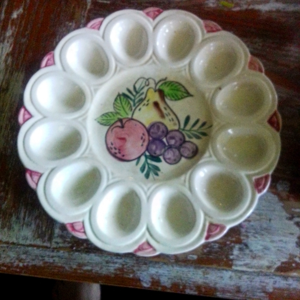!Vintage made in Japan hand painted deviled egg serving dish
